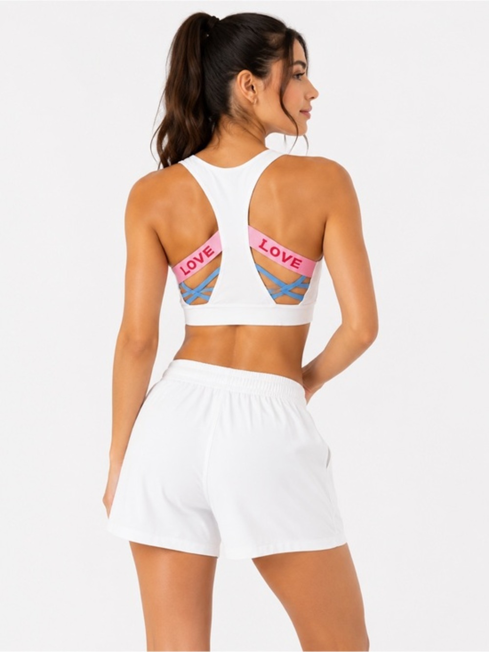 5/$25 🎉 White Racerback Sports Bra with Pink 'LOVE' Band